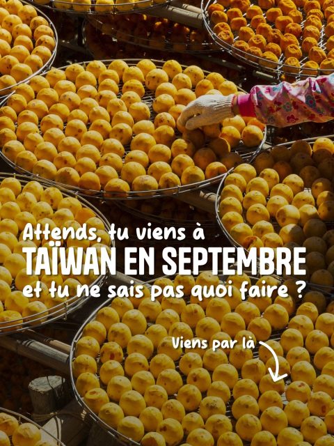 Heureusement, tu peux toujours compter sur nous pour t’inspirer 💪

Les événements culturels de septembre 👇

1️⃣ La Fête de la Lune : THE fête à ne pas louper et l’excuse parfaite pour manger plein de mooncakes.
📍Le 25 septembre 2026 
2️⃣ L’anniversaire de Confucius
📍Dès 6h du matin le 28 septembre 2026, Taipei Confucius Temple

Les activités 👇
1️⃣ Aller voir la récolte des kakis qu’on fait sécher dans la région de Hsinchu
2️⃣ Aller voir un match de baseball (tu savais que c’était notre sport national ?)
3️⃣ Admirer les sculptures de sable à Fulong Beach
4️⃣ Faire du vélo à travers les champs verdoyants de riz à Chishang
5️⃣ Explorer les plages de Kenting, il fait encore chaud à cette période au sud de Taïwan.

Pssst : on te conseille d’enregistrer ce post pour ne rien oublier et de suivre notre compte si ce n’est pas déjà fait pour découvrir chaque semaine de nouvelles pépites. 🫶

📸 TPG - Adobe Stock