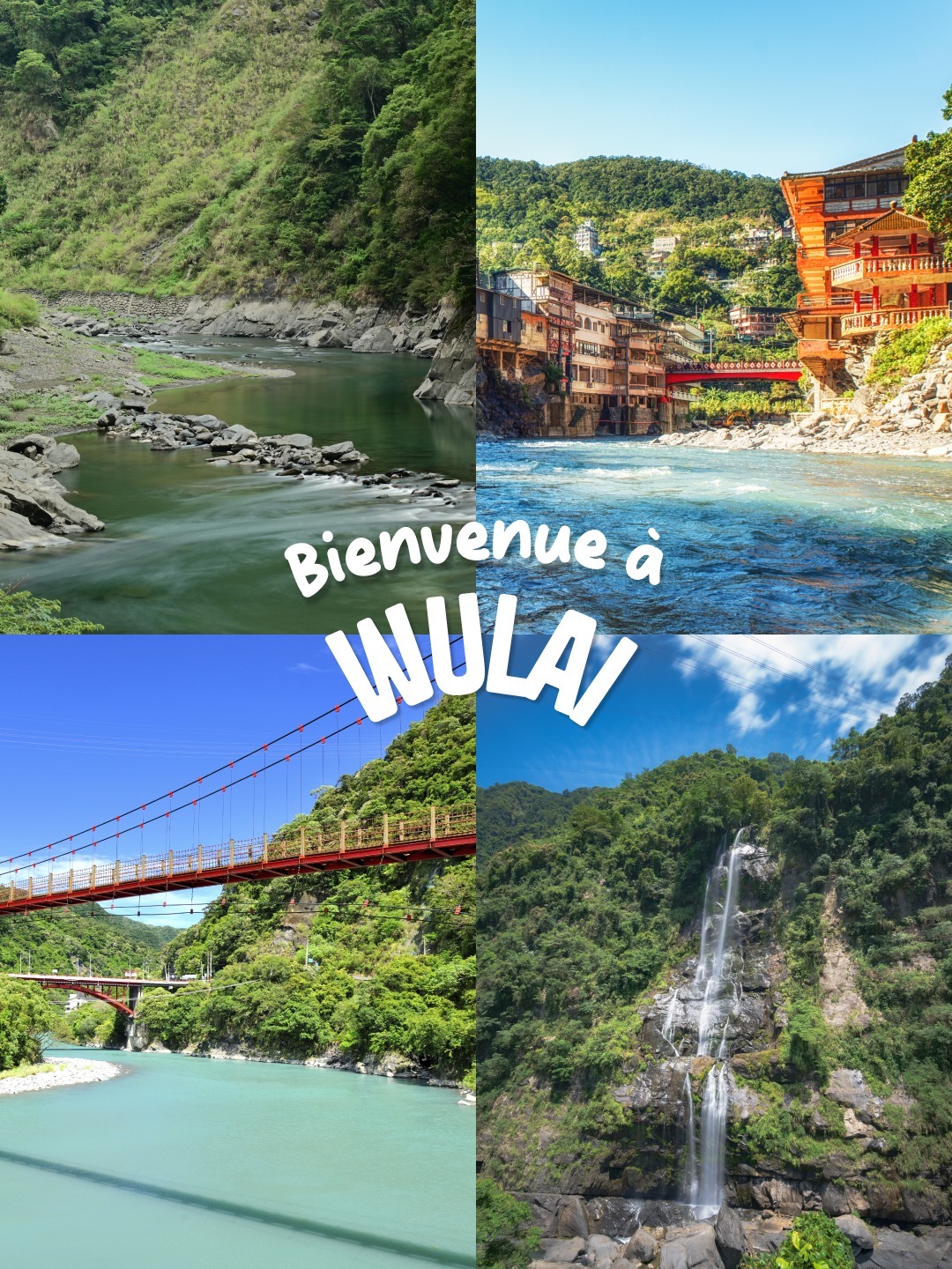 5 choses à faire pour découvrir Wulai 👇

🚞 Monter à bord du Wulai Scenic train 
🌊 Admirer la cascade de Wulai et le pont suspendu
✨ Visiter Fuge Temple
😋 Découvrir la cuisine Atayal à Wulai Old Street 
😌 Prendre un bain de source chaude dans l’un des hôtels du village

ℹ️ Pour aller à Wulai, tu peux prendre le bus 849 depuis Taipei Xindian Station jusqu’à Wulai Terminal Station.

📸 Moment Capsule / atosan / TPG / Chansak Joe A. - Adobe Stock